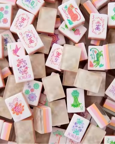 Modern colorful American Mahjong sets styled for social media