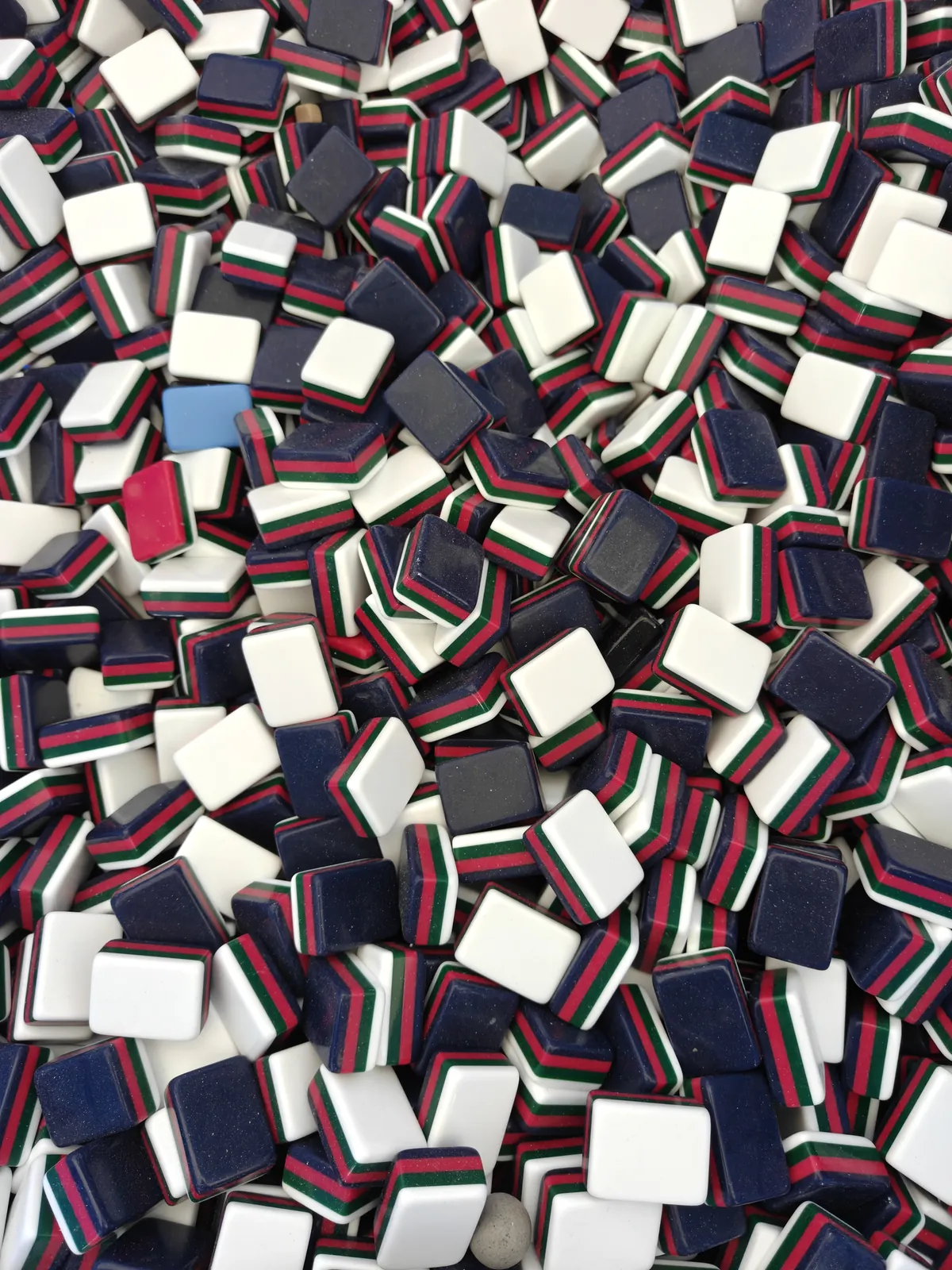 Navy, white and red layered acrylic Mahjong tile blanks before marking