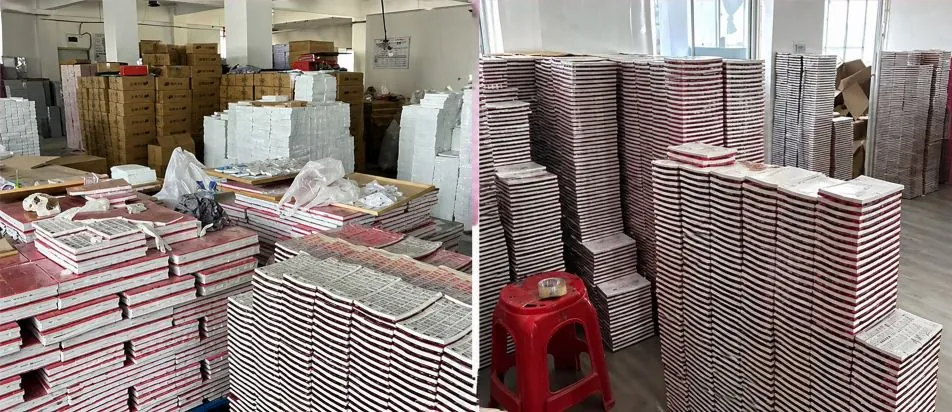Packed export cartons of Mahjong sets in a warehouse
