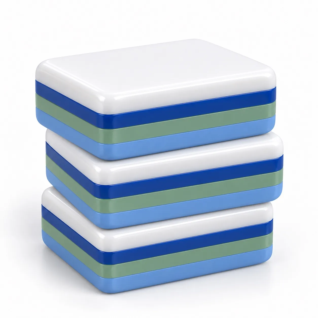 Layered acrylic Mahjong tiles shown front and back