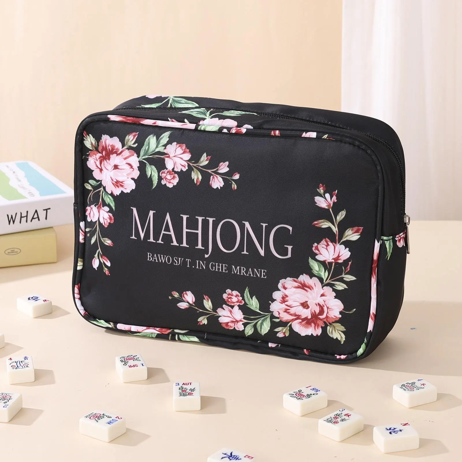 Black floral Mahjong case