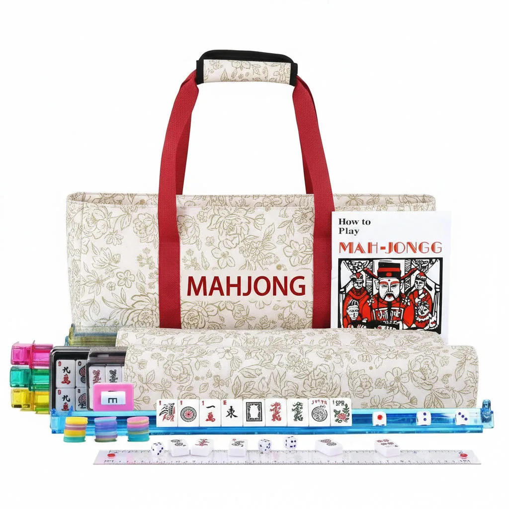 Canvas Mahjong tote with tiles and accessories