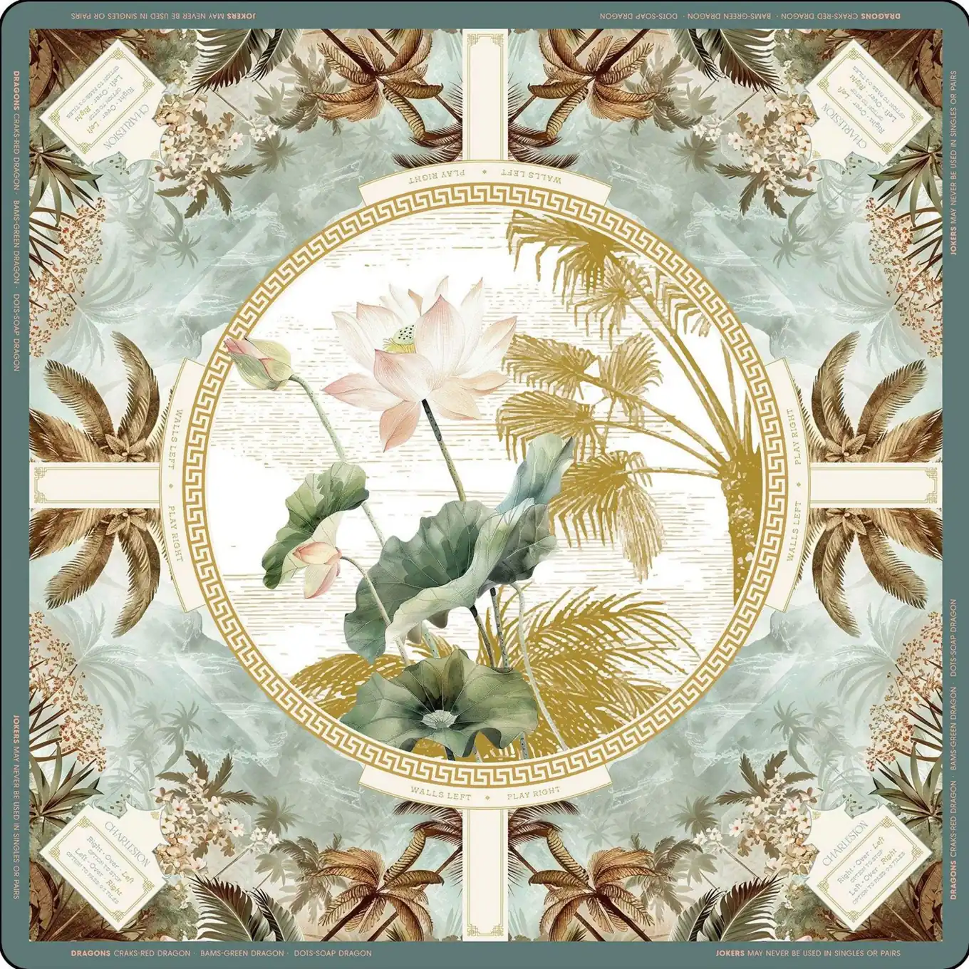 Green botanical-print Mahjong mat