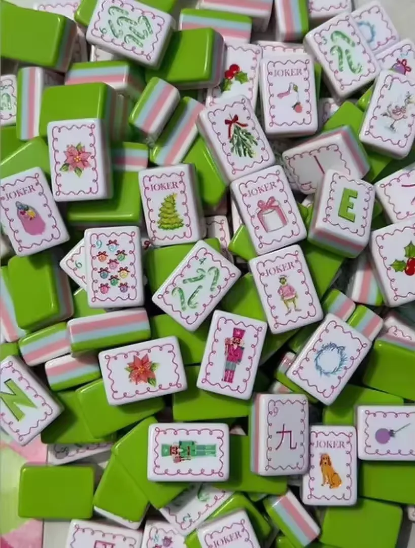 Green and white two-layer Mahjong tiles