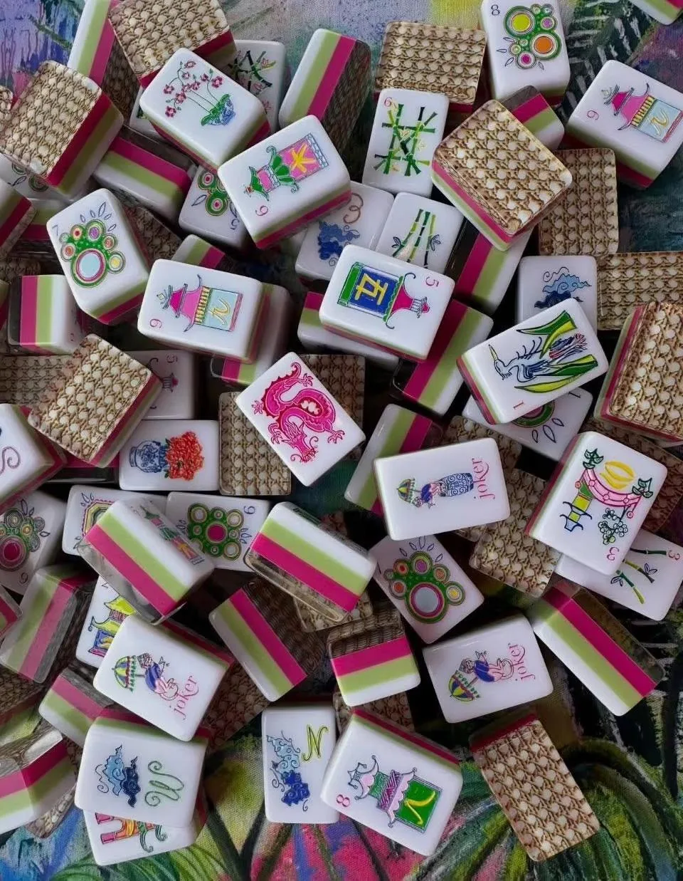 Pile of multicolor Mahjong tiles