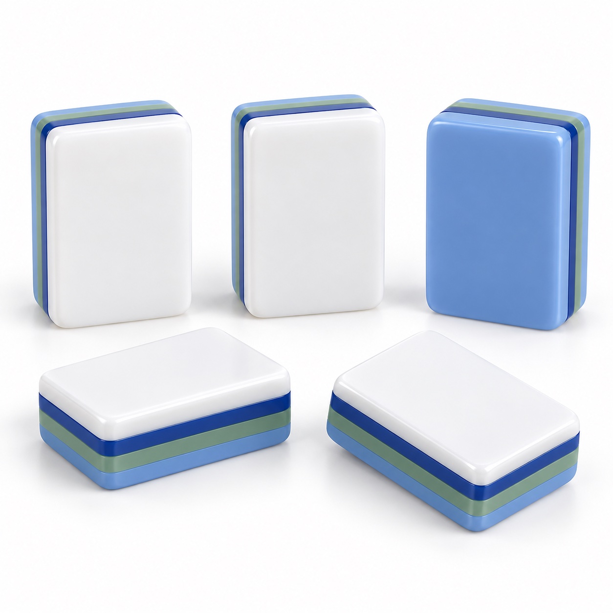 Classic Blue Mahjong Set — unprinted white tile blank concept