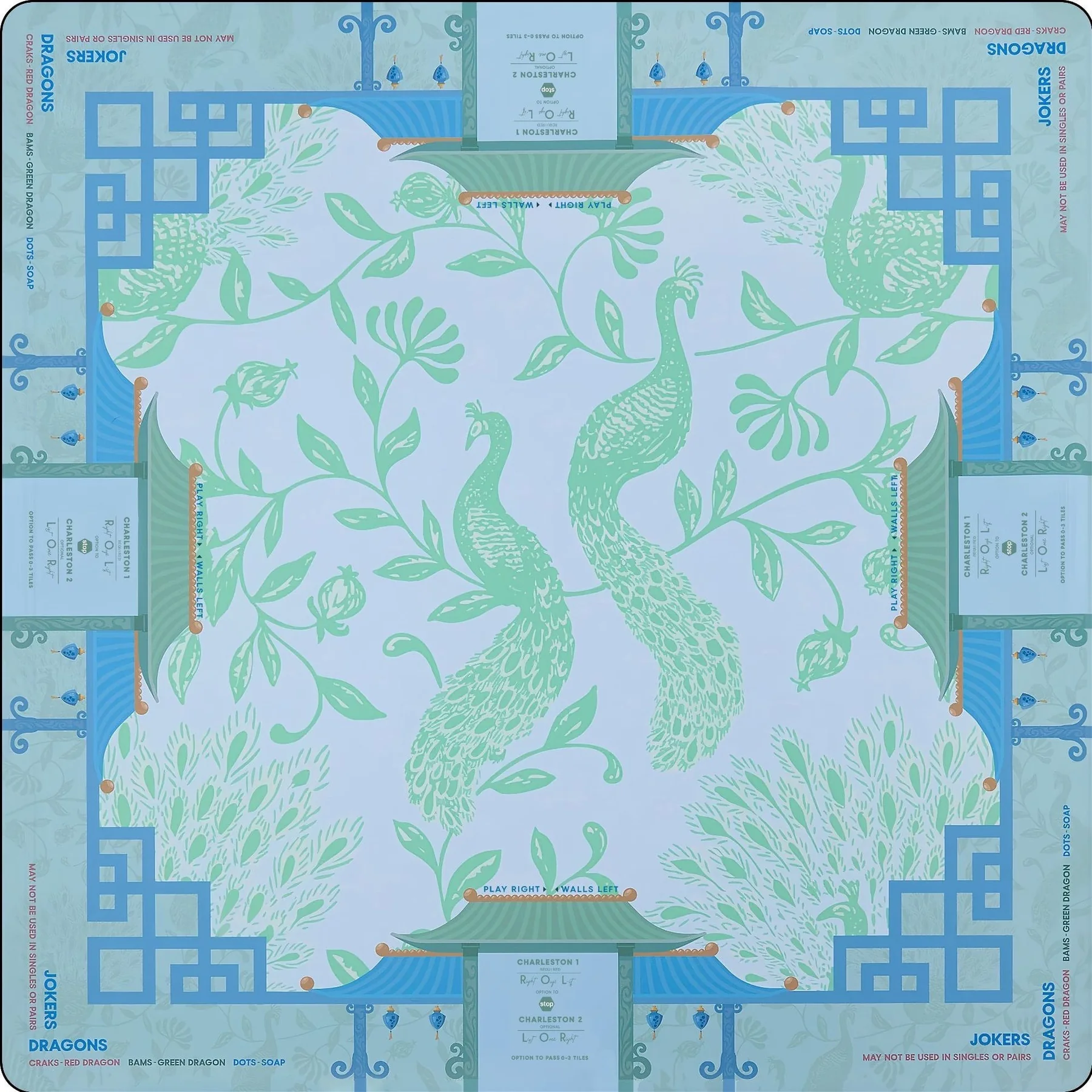 Custom blue botanical American Mahjong playing mat
