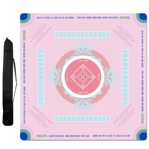 pink custom American Mahjong table mat with black carrying bag