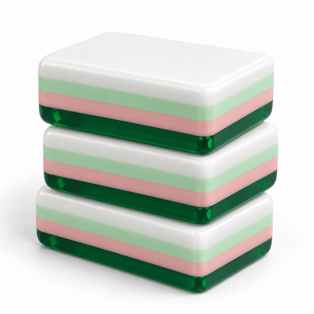 Emerald and pink layered acrylic Mahjong tiles stacked