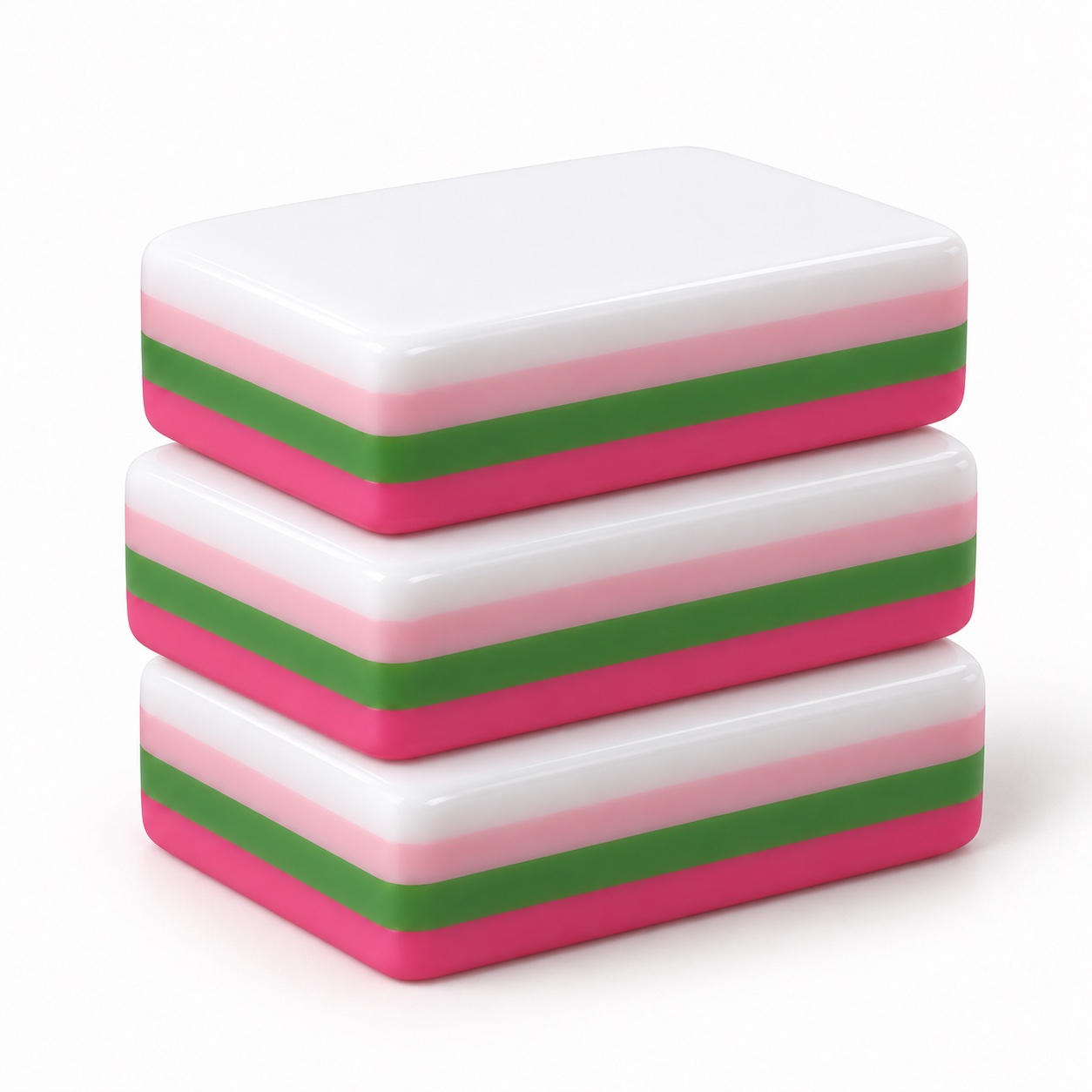 Pink and green layered acrylic Mahjong tiles stacked