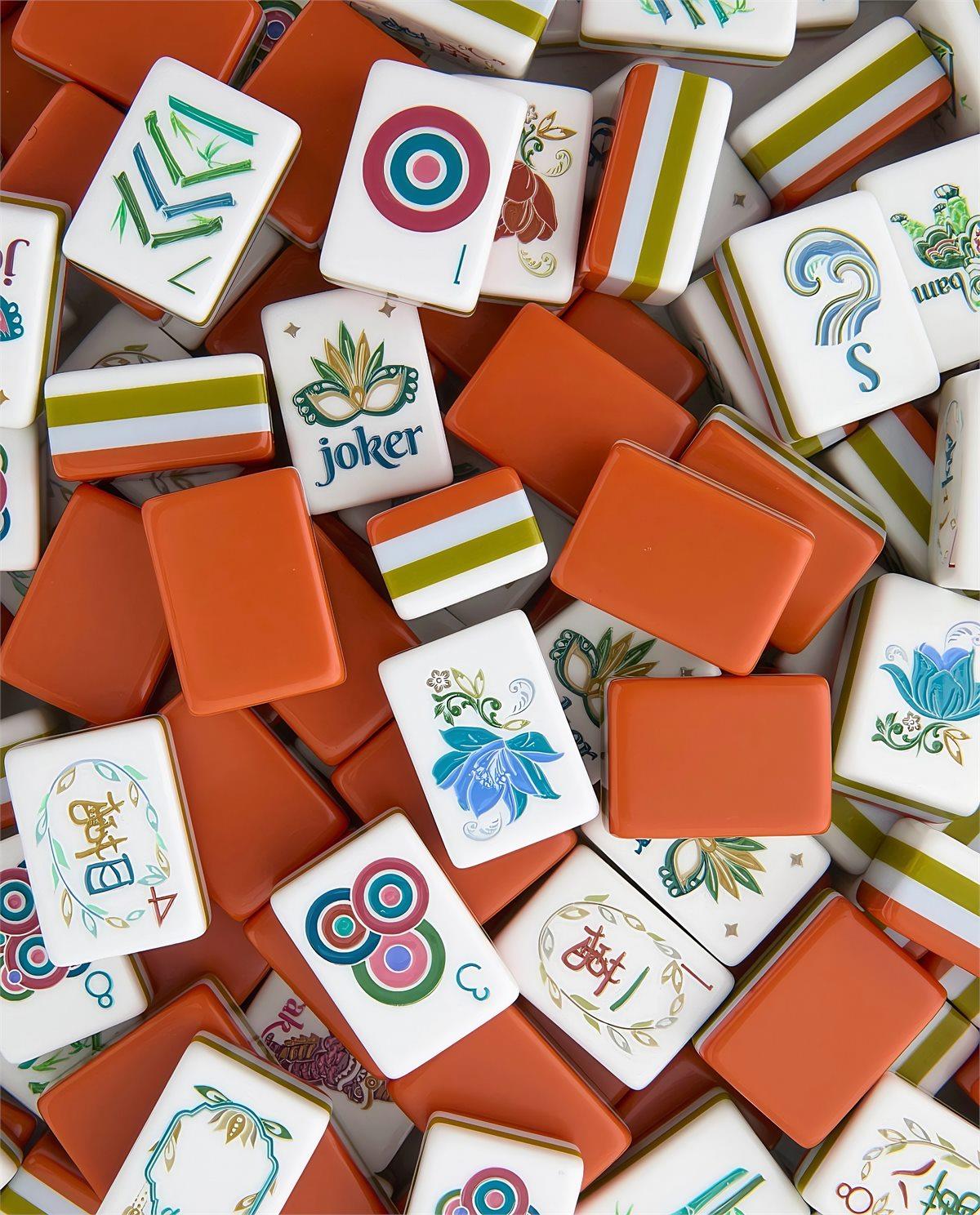 Orange Laser Four Layer Mahjong Set