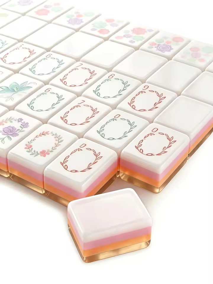 Pearl Pink Four Layer Acrylic Mahjong Set detail view