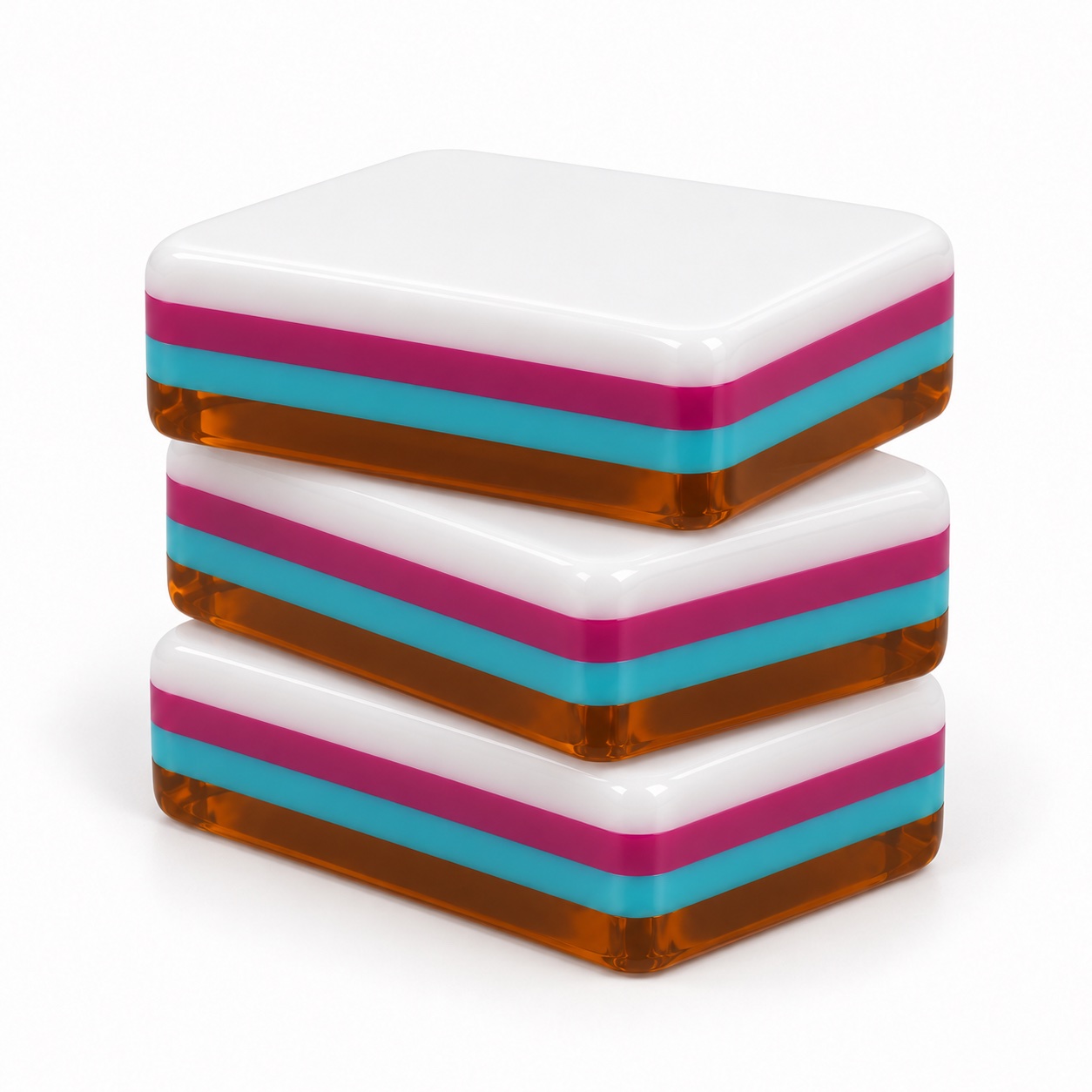 Tortoiseshell and teal layered acrylic Mahjong tiles stacked